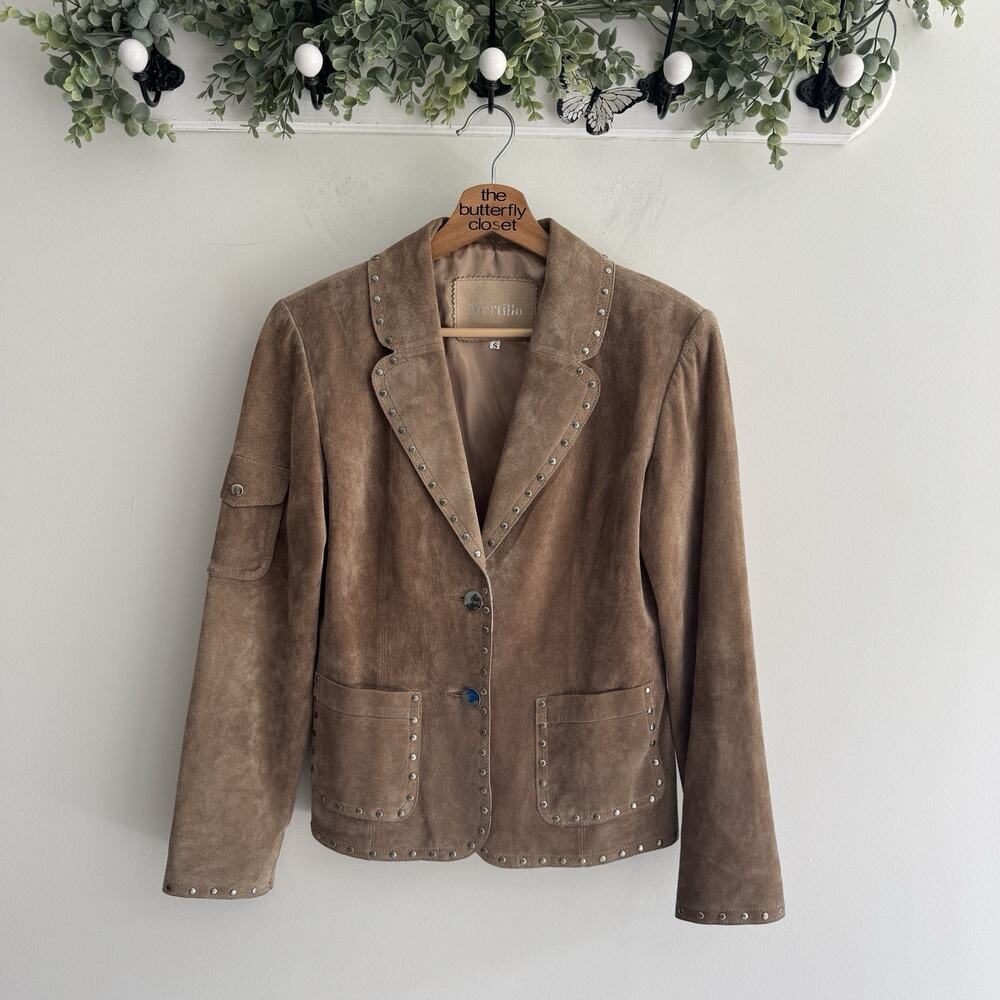 Mertillo Brown Genuine Leather Studded Jacket Small #LF bohemian